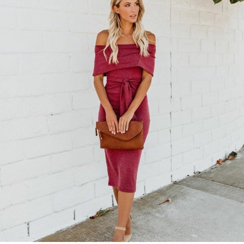 Vici Heathered Cranberry Ribbed dress
